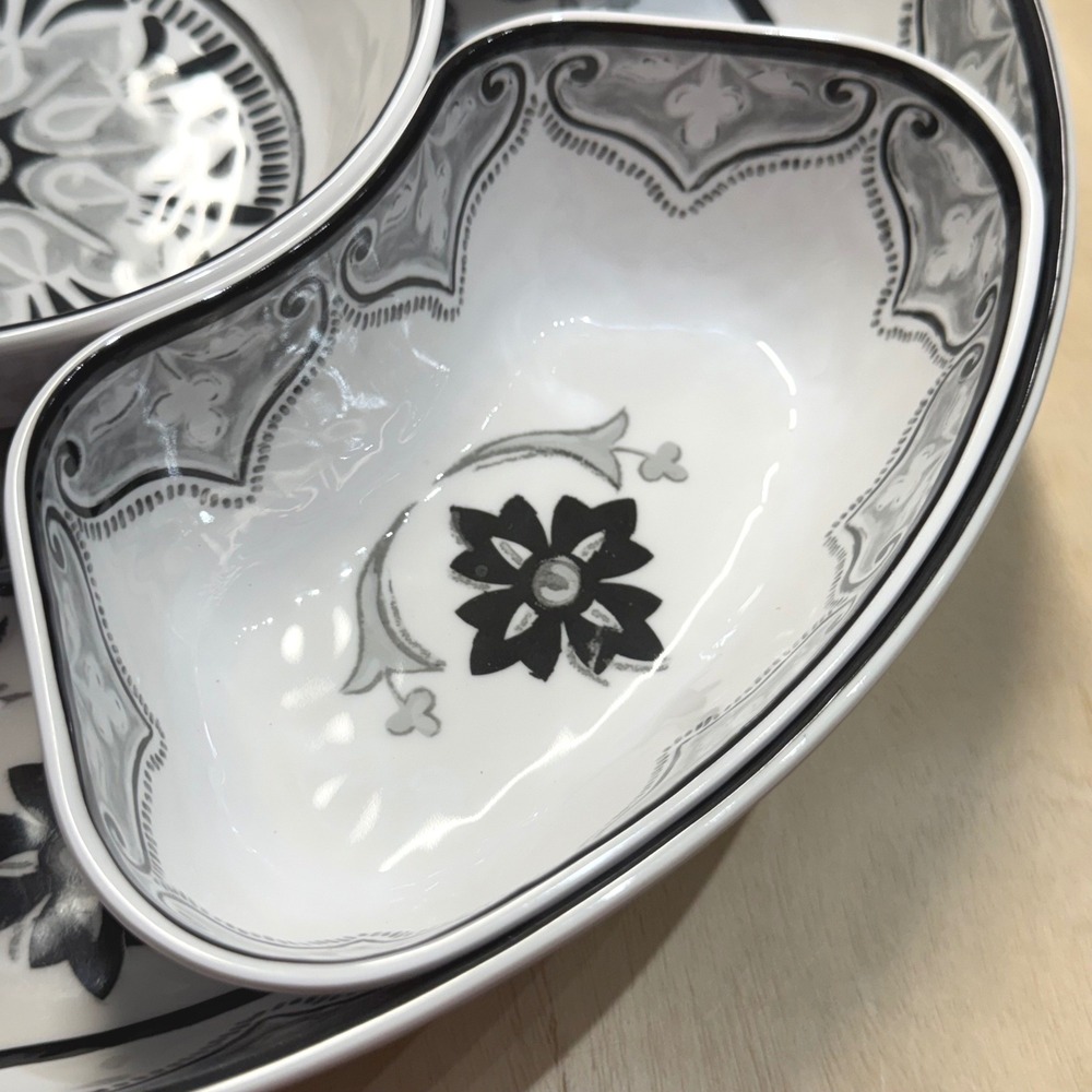 7 Piece Melamine Lazy Susan Divided Serving Dishes Set with Lid Floral Mandala - Picture 5 of 11
